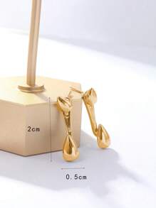 铜镀铂金，厚度0.03μm，时尚优雅前后泪珠耳环，1对 - 金色 - 查看 4