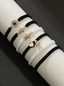 1 chiếc vòng tay đính đá hình con rùa và trái tim nhỏ phong cách cặp đôi màu đen và trắng, dành cho cả nam và nữ - Đen và trắng - Xem 9