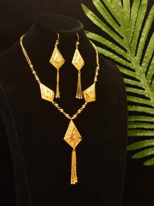 2 件/套珠宝套装，金色菱形几何花卉复古优雅镂空项链和耳环，奢华风格，适合日常、派对和时尚搭配。 - 金黃色 - 查看 1