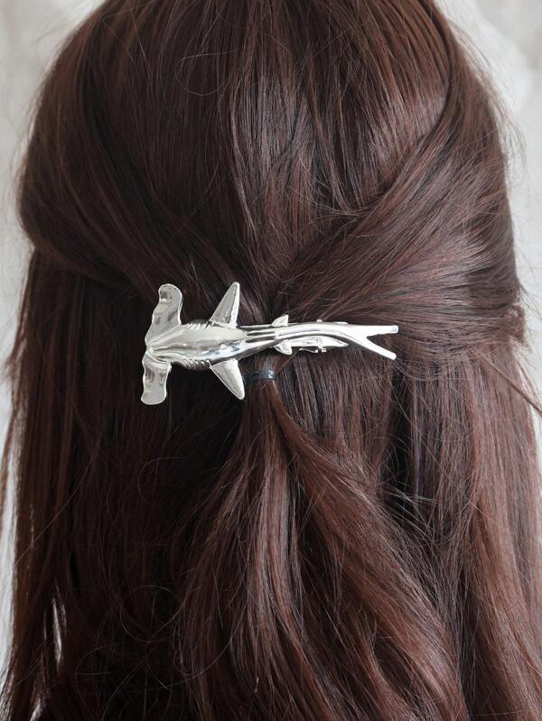 1 pezzo Fermaglio per capelli placcato argento a forma di squalo martello, accessorio per capelli a tema marino unico, adatto per vacanze al mare e uso quotidiano, fermagli per capelli, mollette per capelli, barrette per capelli, accessori scolastici