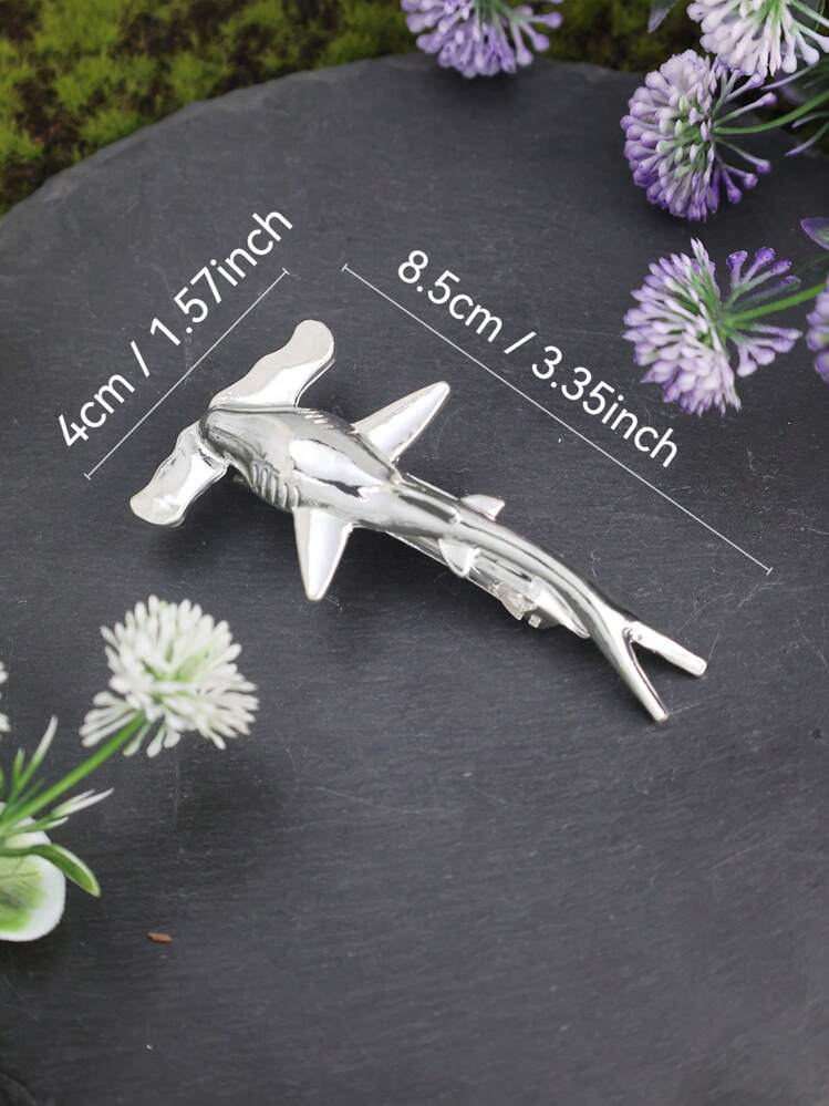1个镀银锤头发夹，海洋主题独特发饰礼品，适合海滩度假和日常佩戴，发夹爪夹发卡，发卡，学习用品，发饰 - 銀色 - 查看 2