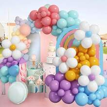 132 件彩色气球花环套装，蓝色、黄色、灰色、粉色 - 包括蓝色、栗色、紫色、黄色气球、拱门和花气球，各种尺寸适合时尚生日派对装饰 - 彩色 - 查看 4