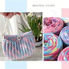 Sợi len nhuộm màu cho áo phông, 300g/bộ, 109,36 yard, nhiều màu, polyester, sợi len ruy băng thủ công DIY - Thích hợp cho chăn, đệm, búp bê, gối trang trí, đồ dùng đan móc - Nhiều màu - Xem 5