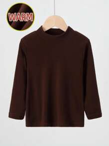 Long Sleeve T-Shirt For Boys, Thickened Crew Neck Casual All-Match Tee, For Spring, Autumn & Winter - Chocolate Brown - View 1
