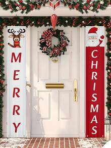1 套圣诞门廊装饰雪人圣诞装饰品，圣诞快乐悬挂横幅欢迎冬季家居户外室内墙壁圣诞装饰，70.8 * 11.8 英寸，2 种款式 - 多色 - 查看 5