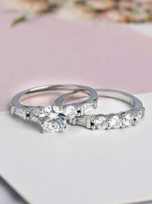 2 件时尚创意奢华闪亮独特设计波西米亚风格婚礼/订婚礼物戒指，适合女性日常佩戴