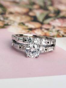 2 件时尚创意奢华闪亮独特设计波西米亚风格婚礼/订婚礼物戒指，适合女性日常佩戴