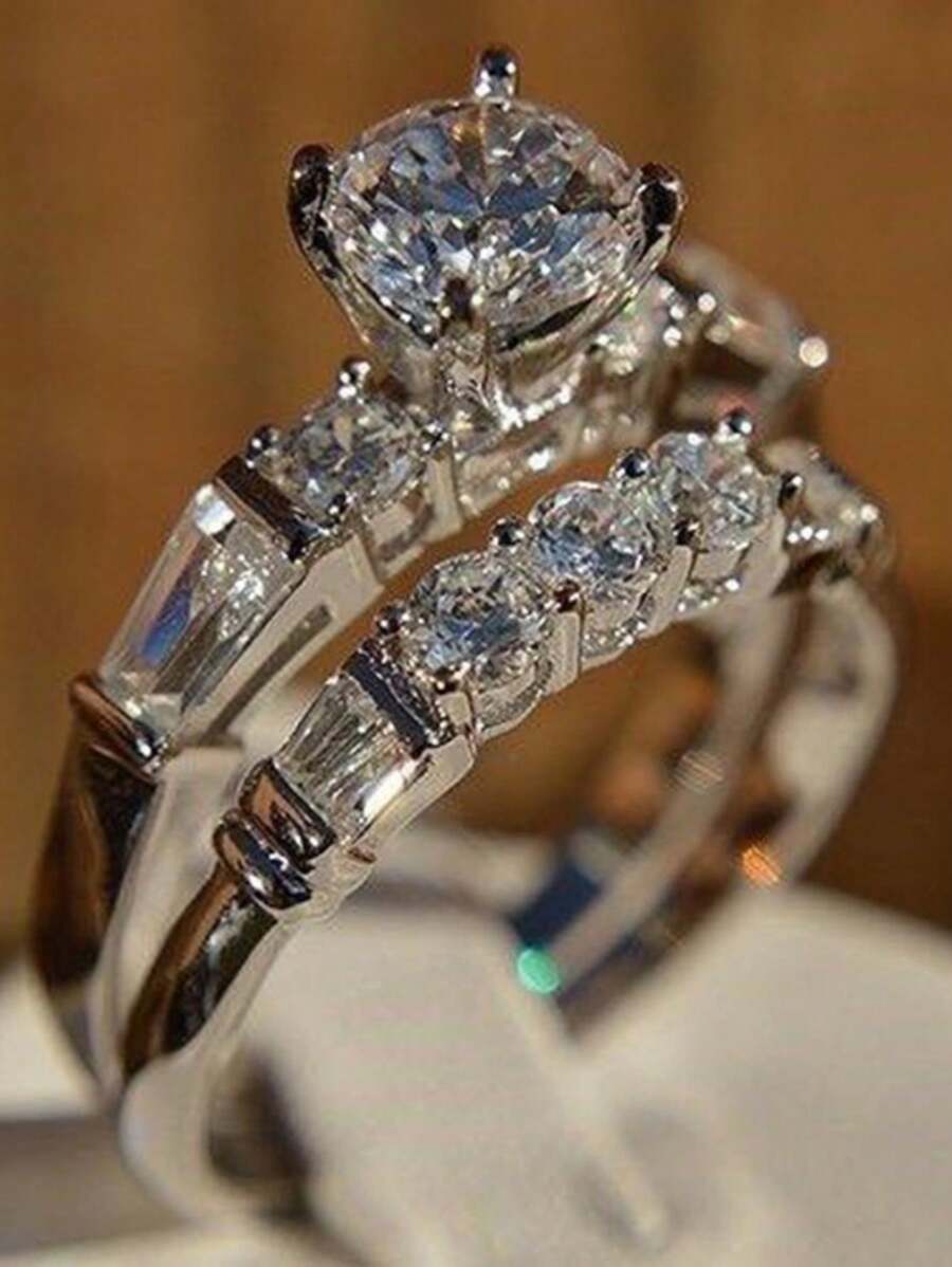 2 件时尚创意奢华闪亮独特设计波西米亚风格婚礼/订婚礼物戒指，适合女性日常佩戴