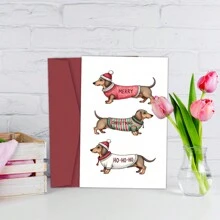 1pc Cartão de Saudação de Natal Engraçado Dachshund, Desejos de Feliz Natal, Cartão de Natal Alegre e Brilhante para Amigos e Família, Desejos de Natal para Qualquer Pessoa, Cartão Festivo Sazonal