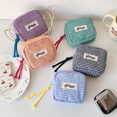 1 件装韩版格子迷你女士口红包旅行便携小化妆包拉链便携卫生棉条包，小巧可爱卫生巾包，多功能旅行收纳包，图案可爱，适合存放女性个人护理用品，女士礼物，圣诞礼物，女士送礼佳品