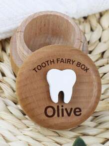 1 Pc Customized Tooth Fairy Box For Tooth Holder Wooden Saver Organizer Storage Box For Boys Girls Lost Teeth Birthday Present - Brown - View 12