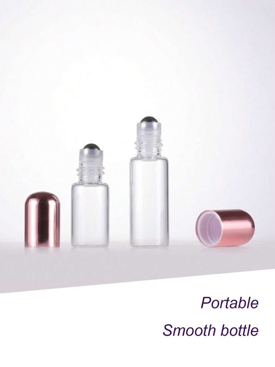 4pcs 1/2/3/5ml Rose Gold Roll-On Bottles, Transparent Glass Perfume/Essential Oil Refillable Containers, Portable Cosmetic Tools