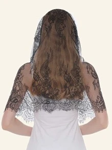 1pc Black Muslim Bridal Scarf Lace Wedding Shawl - A - View 5