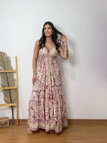 NILMAGEO DRESS - 酒紅色 - 查看 1