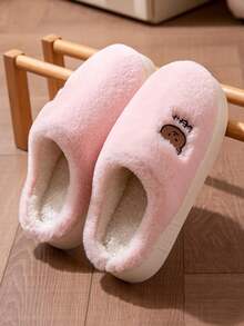 Dép giữ nhiệt cho nữ, Dép đi trong nhà đơn giản, đế dày chống trượt, ấm áp, sang trọng cho mùa thu/đông - Hồng - Xem 1