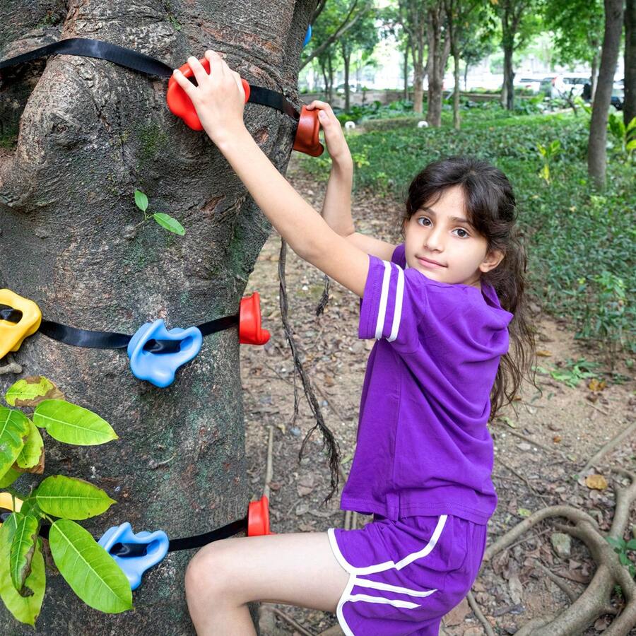 FURUIX 18 Tree Climbing Holds And 6 Sturdy Ratchet Straps For Kids Tree