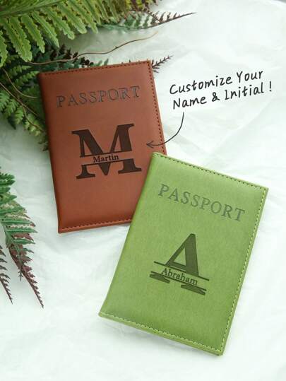 Custom Name Initial Passport Holder Stylish Personalized Faux Leather Passport Cover Texture Design For Travel School Lightweight Foldable Travel Accessories Ideal Gift