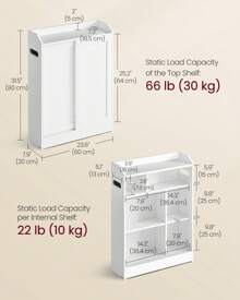 VASAGLE Bathroom Cabinet, Slim Bathroom Storage Cabinet, Toilet Paper Holder And Brush Compartment, Sliding Doors, Adjustable Shelves, Next To Toilet, 7.9 X 23.6 X 31.5 Inches - trắng - Xem 4