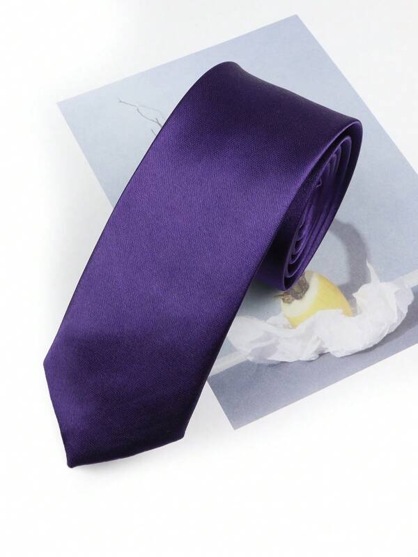 ZONFAZ 1pc Men's Deep Purple Shiny Satin 2" Slim Necktie, Suitable For Weddings, Christmas, Thanksgiving, Parties & Casual Wear Men Necktie