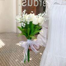手捧花 新娘手捧花 人造郁金香 婚礼花束 伴娘花束 婚礼鲜花 新娘配饰 - 白色 - 查看 6