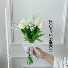 手捧花 新娘手捧花 人造郁金香 婚礼花束 伴娘花束 婚礼鲜花 新娘配饰 - 白色 - 查看 2