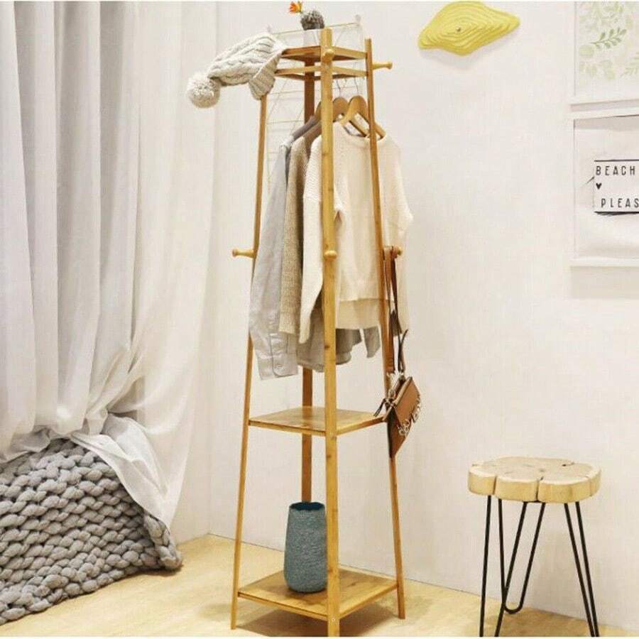 Corner Tall Clothing Garment Organizer Stand With 8 Hooks Clothes