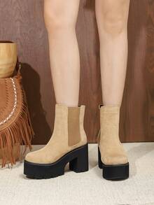 Giày bốt cổ điển đế dày cao gót thời trang phong cách mới cho nữ, cao đến giữa bắp chân, thích hợp cho mùa xuân, thu và đông - Màu Hồng baby - Xem 5