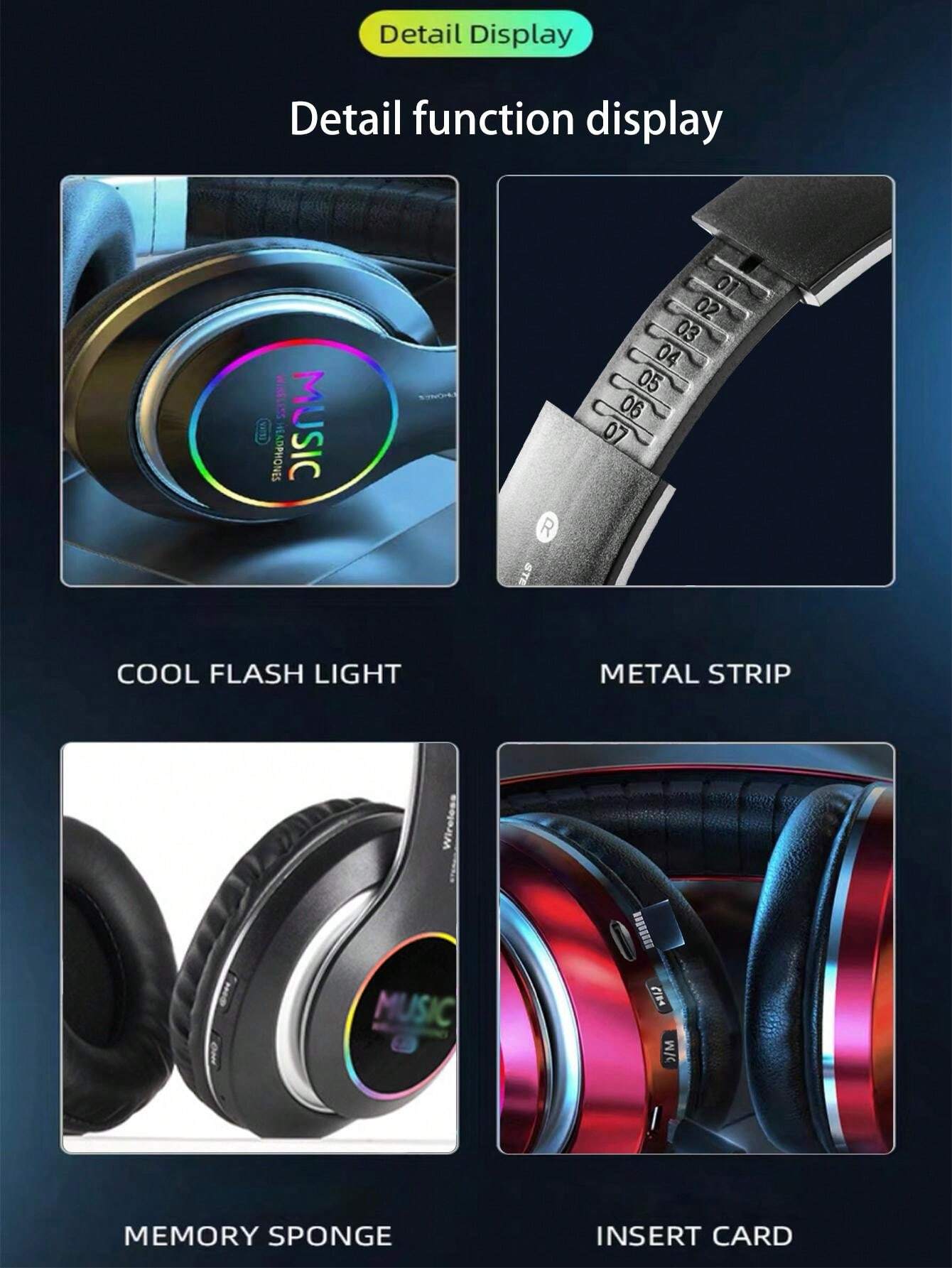 7Color Glowing Wireless Headphone, LongLasting Battery, Lossless