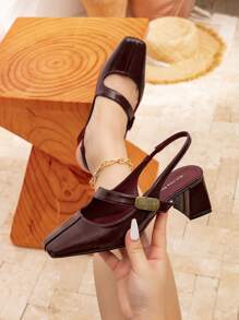 Plus Size Mid Heel Backless Casual Pumps, Versatile For Commute And Daily Wear