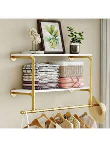 重型衣架壁挂式管衣架 2 层浮动搁板，春季、简约、夏季上衣