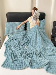 1 件仿兔毛夏尔巴毯、羊毛毯、羊绒毯、法兰绒毯、办公室午睡毯、休闲毯、沙发毯、万圣节毛绒毯、仿羊毛毯 - 綠色 - 查看 1