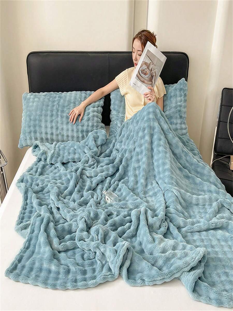 1 件仿兔毛夏尔巴毯、羊毛毯、羊绒毯、法兰绒毯、办公室午睡毯、休闲毯、沙发毯、万圣节毛绒毯、仿羊毛毯 - 綠色 - 查看 1