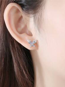 TONGZHE 1 件 925 纯银方晶锆石耳钉，精美珠宝圣诞礼物，适合女性 - 銀色 - 查看 5