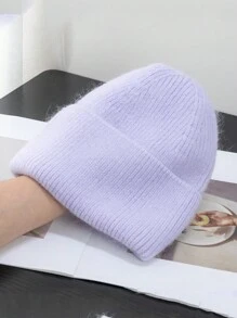 1pc Women's Solid Color Knit Hat, Fashionable Loose Knitted Cap, Soft & Warm Rabbit Hair Large Circumference Beanie, Suitable For Outdoor Travel In Autumn/Winter - Knitted Hat - View 13