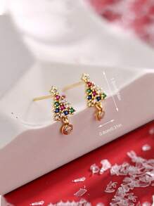 CVNANA 2pcs Cubic Zirconia Christmas Tree Studs Earrings, Women Mini Copper Jewelry Christmas Day Dress Up And Gift For Christmas Day