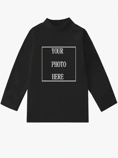 Skräddarsydd barn turtleneck varm långärmad T-shirt för höst/vinter, foto/mönster/text anpassad, förälder-barn koordinerad