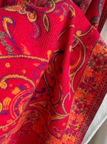 1 件女式复古佩斯利图案流苏保暖围巾披肩，波西米亚风格，适合旅行和度假，秋冬 - 紅色 - 查看 4