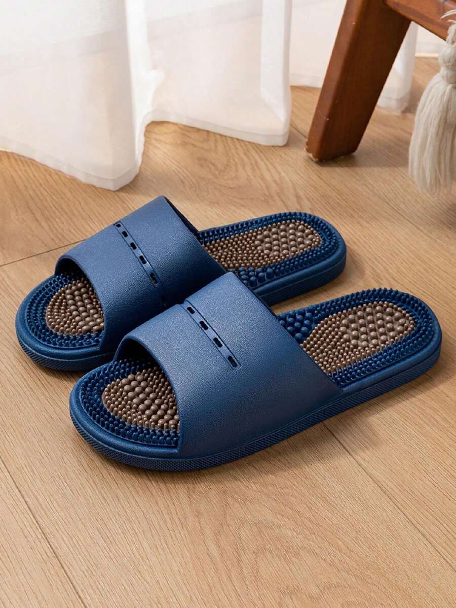 男士灰色按摩拖鞋，足部穴位按摩设计，舒适柔软淋浴凉鞋，防水防滑耐磨 - 藏蓝色 - 查看 1
