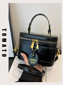 时尚纯色，配有可调节肩带，盒状包，斜挎包，非常适合派对、舞会、晚宴/宴会，搭配派对礼服、舞会礼服、生日礼服，适合节日/度假/假日/郊游/旅游/体育场/大学/学院教室/通勤，适合女性、女孩、大学生、年轻女孩 - 黑色 - 查看 2