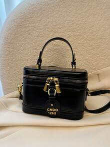 时尚纯色，配有可调节肩带，盒状包，斜挎包，非常适合派对、舞会、晚宴/宴会，搭配派对礼服、舞会礼服、生日礼服，适合节日/度假/假日/郊游/旅游/体育场/大学/学院教室/通勤，适合女性、女孩、大学生、年轻女孩 - 黑色 - 查看 8