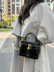 时尚纯色，配有可调节肩带，盒状包，斜挎包，非常适合派对、舞会、晚宴/宴会，搭配派对礼服、舞会礼服、生日礼服，适合节日/度假/假日/郊游/旅游/体育场/大学/学院教室/通勤，适合女性、女孩、大学生、年轻女孩 - 黑色 - 查看 4