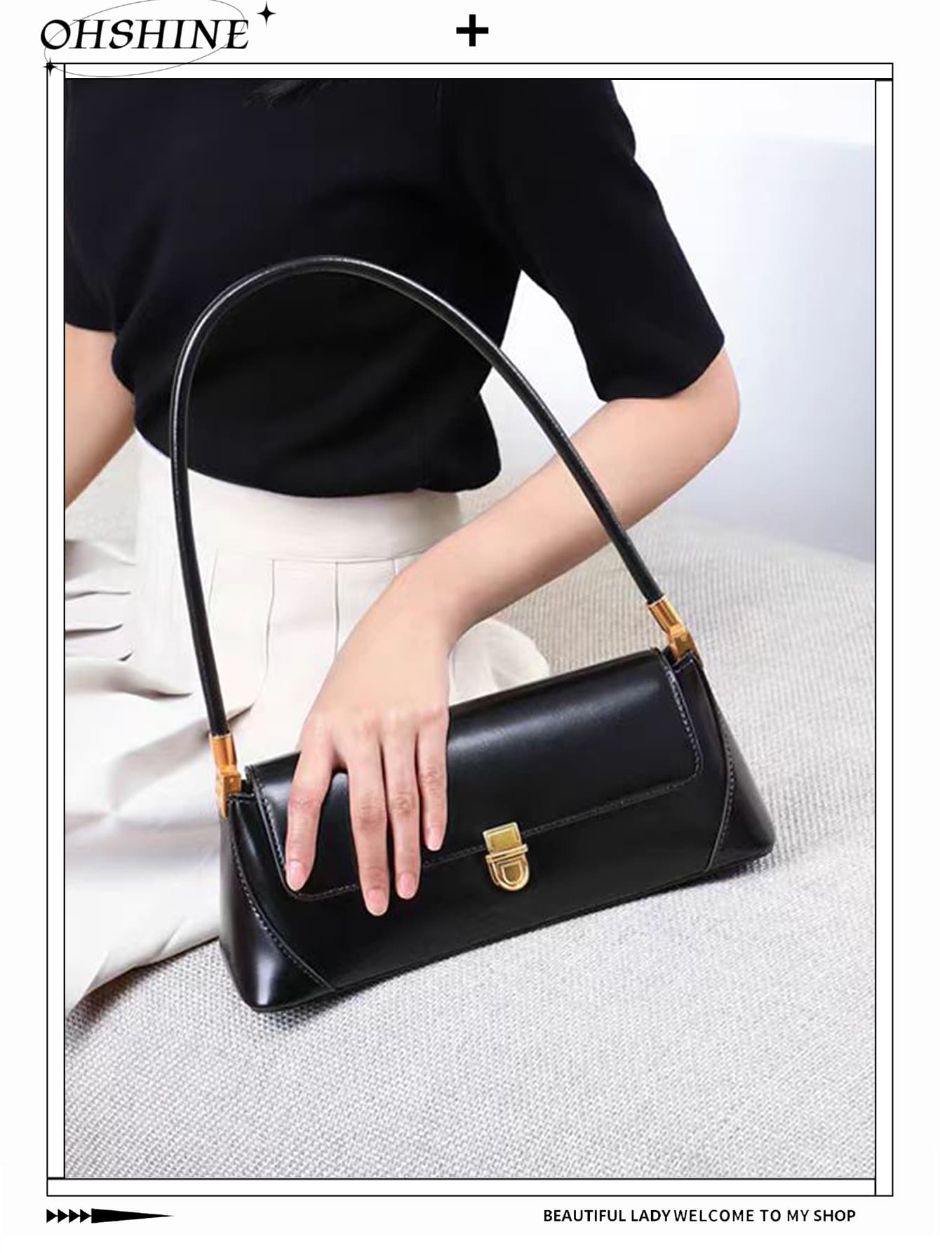 1 chiếc túi da PU French Baguette cổ điển thời trang, túi đeo vai nữ, túi xách retro màu nâu cà phê, túi đeo nách Y2K Chic - màu đen - Xem 1