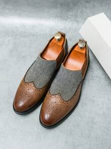 Men's Pointed Toe Formal Dress Shoes With Breathable Mesh Panel - Brown - View 2