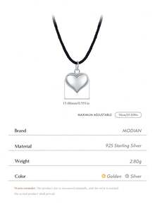 MODIAN 925 纯银时尚简约镜面心形毛衣长款吊坠项链女士日常精美珠宝礼物 - 金色 - 查看 3