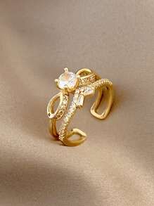 1PC Small Fresh Double Ring Women's Simple Personality Flower Ring Women's Open Ring Jewelry Elegant Halloween