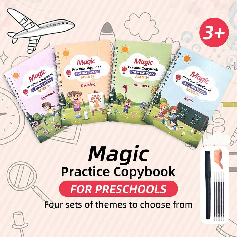 Bộ 4 quyển vở bài tập giáo dục sớm cho trẻ em, bao gồm bảng chữ cái tiếng Anh, từ ngữ, số, phép cộng và trừ, vẽ, kèm 1 bút bi, 4 bút thay thế và bút màu ngẫu nhiên - Quà tặng cho trẻ em vào dịp Giáng sinh, Lễ tạ ơn, Năm mới - Nhiều màu - Xem 1