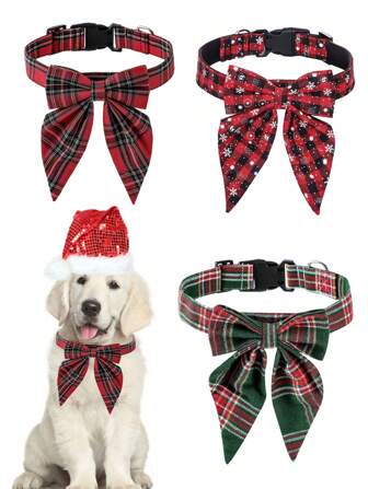 Cute Durable Comfortable Adorable Adjustable Bow Christmas Dog Collar For Small, Medium And Large Dogs Girl Or Boy Pet Pup Necklace Xmas