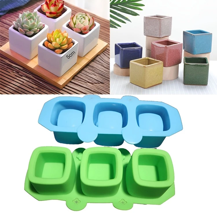 Forma de vasinhos Quadrado de gesso e concreto Molde de vasinho - Rosa chiclete - Visão 1