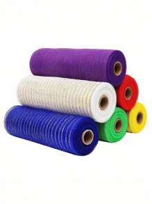 1 卷圣诞节节日闪光丝网丝带蝴蝶结礼品领带花环制作节日庆祝场景布置装饰纱家居装饰 - 彩色 - 查看 8