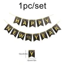 1 套新年快乐黑色和金色鱼尾铝箔五彩纸屑流苏花环派对装饰横幅 - 彩色 - 查看 6